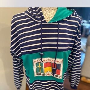 Vintage 90s Striped Navy and Green Hoodie